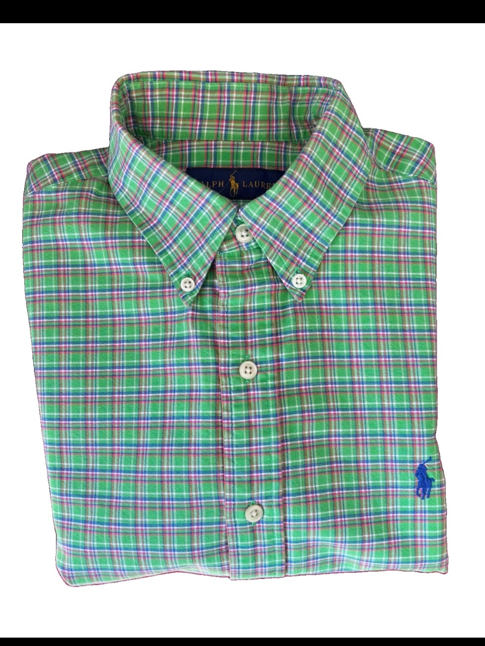 Ralph Lauren Broadcloth Button Down Green/Pink/ White/ Blue Medium EUC